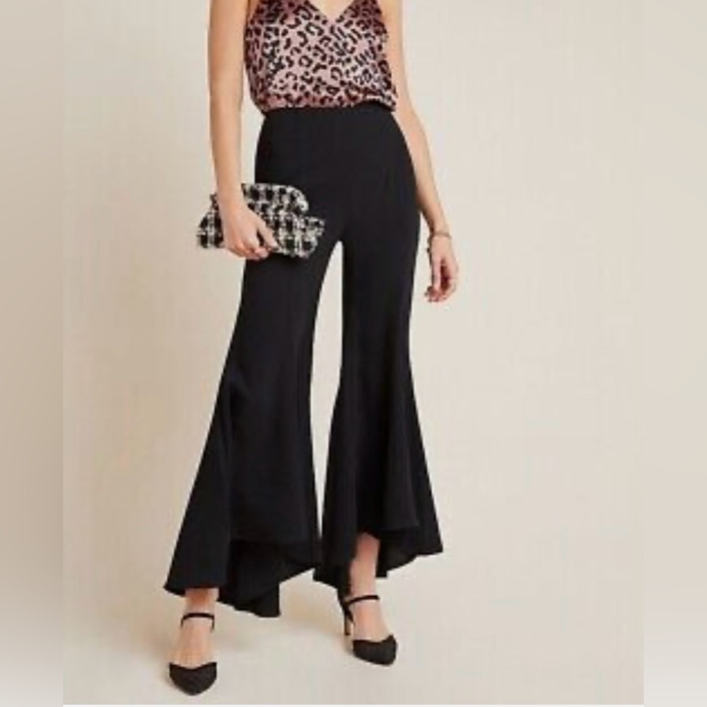 Anthropologie Zinnia black pants flare bell hi-lo hem